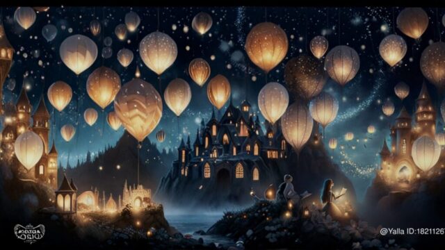 Balon, Şato, Gece, Masal Fotoğraf