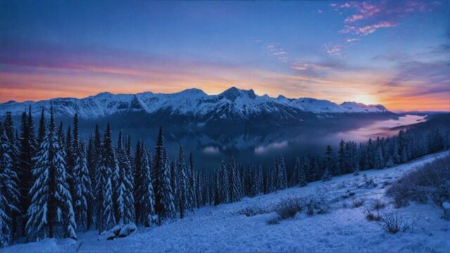 karlı dağğ fotoğrafı ai,yapay zeka fonlar,çam ormanı